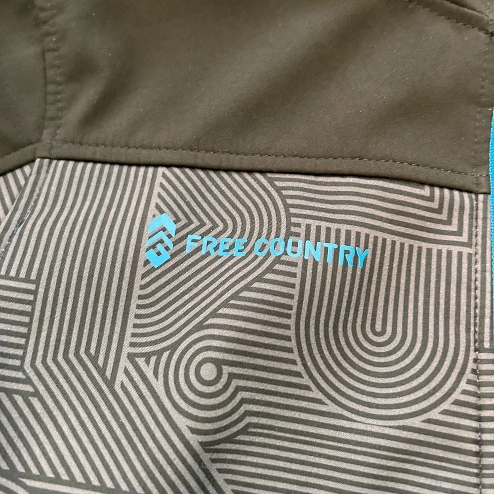Free Country Black and Blue Patterned Performance Jacket w Hood Size L Youth